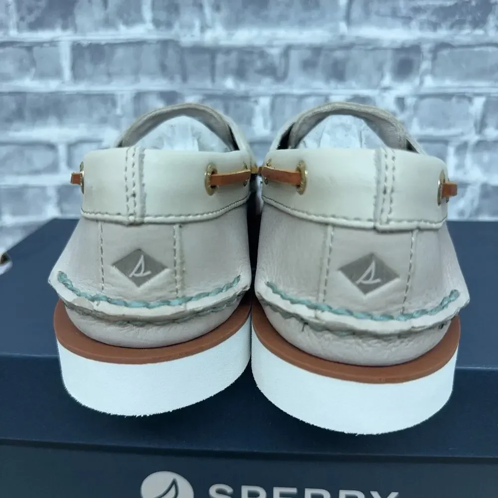 Sperry 2-Eye Cream Brown White Leather Boat Shoe Mens Size 7 New